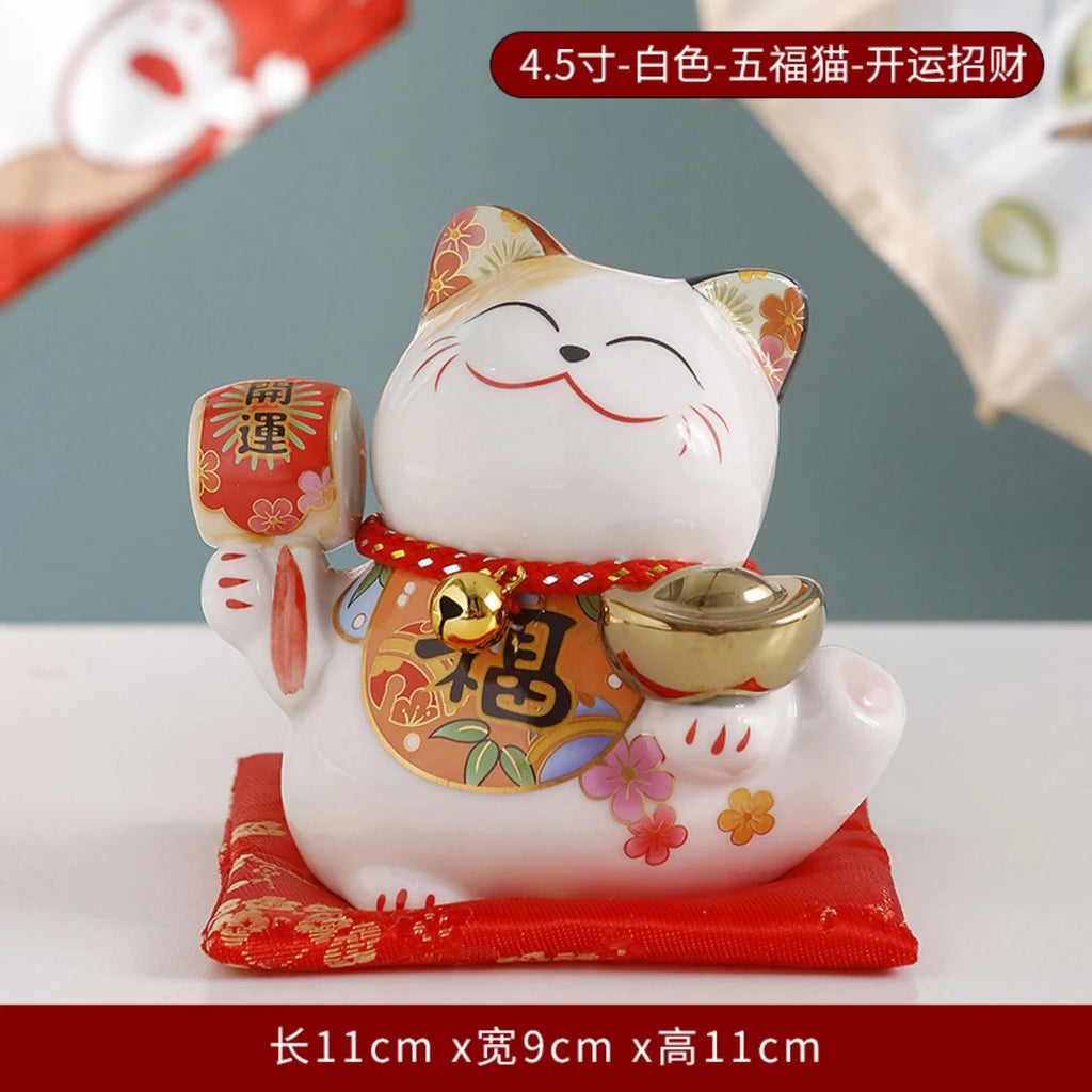 Maneki-Neko Wealth Cat Ornament — Painted Ceramic Lucky Cat
