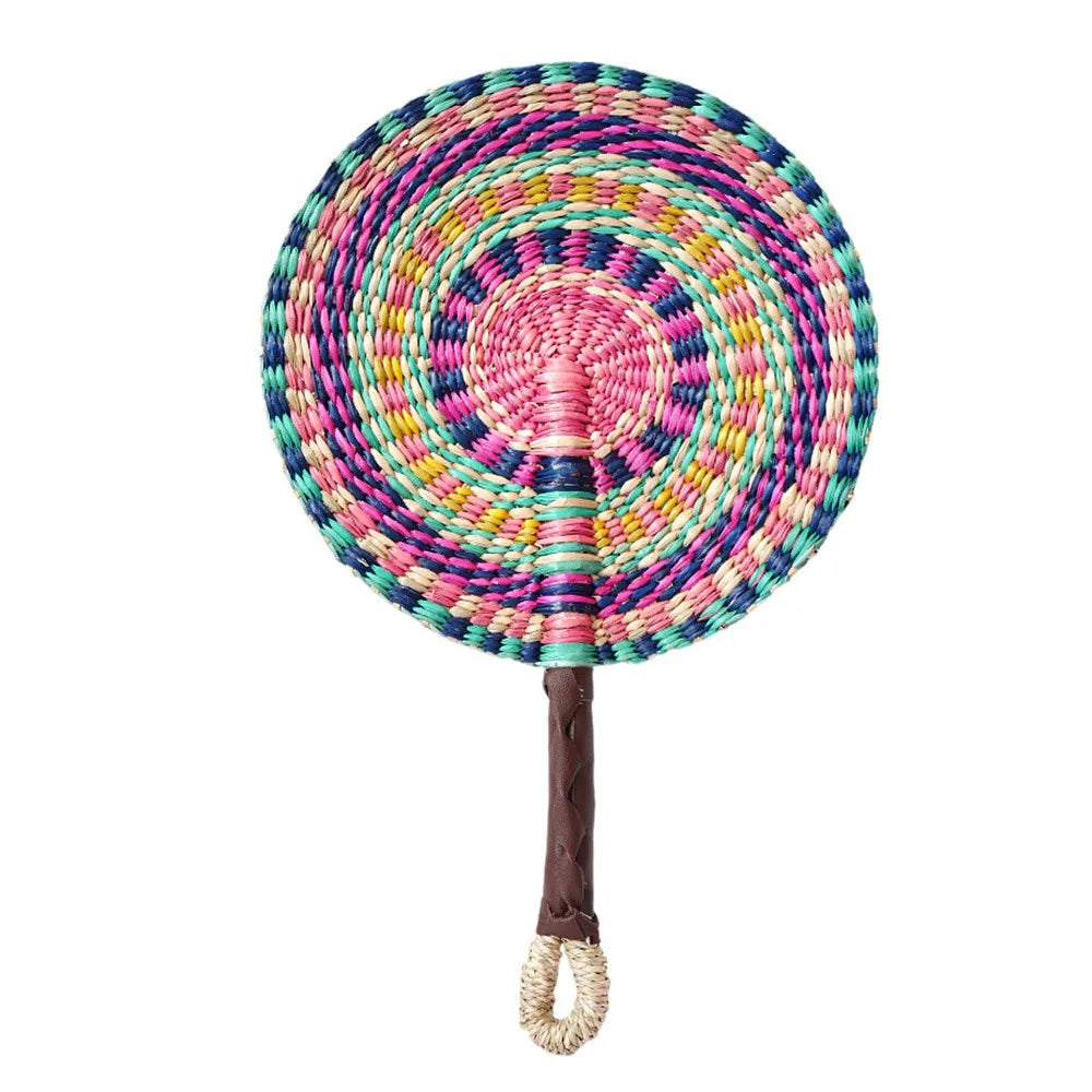 Handwoven Seagrass Fan — Boho Striped Décor