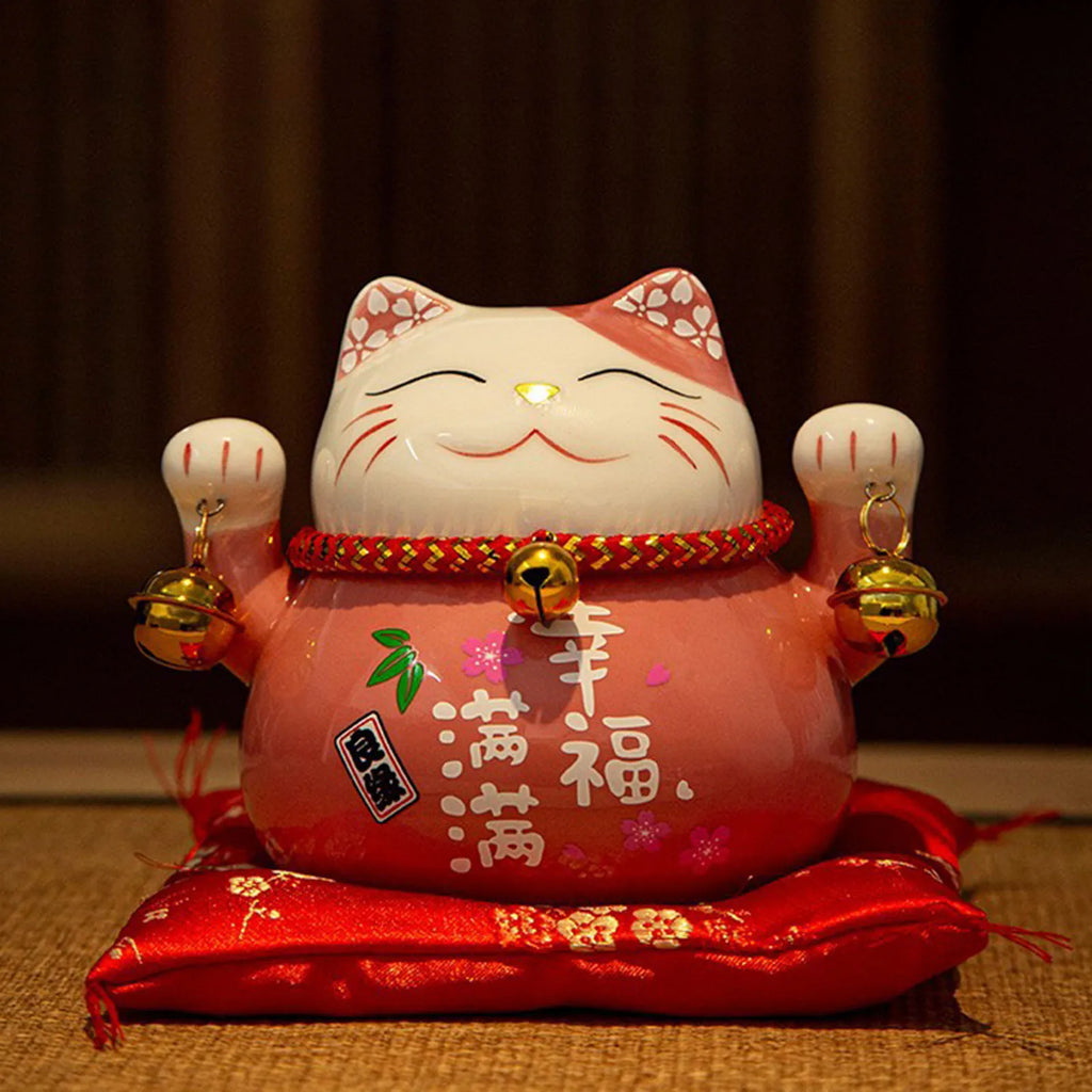 Maneki-Neko Wealth Cat Ornament — Painted Ceramic Lucky Cat