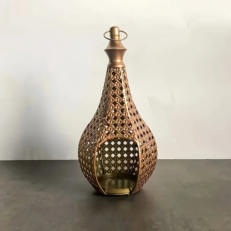 Moroccan Iron Lantern — Hand-Pierced Hanging Candle Holder