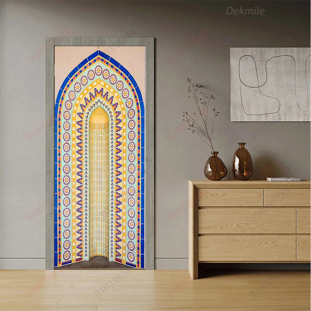 Moroccan Arch Door Mural — Islamic Geometric Wall Sticker