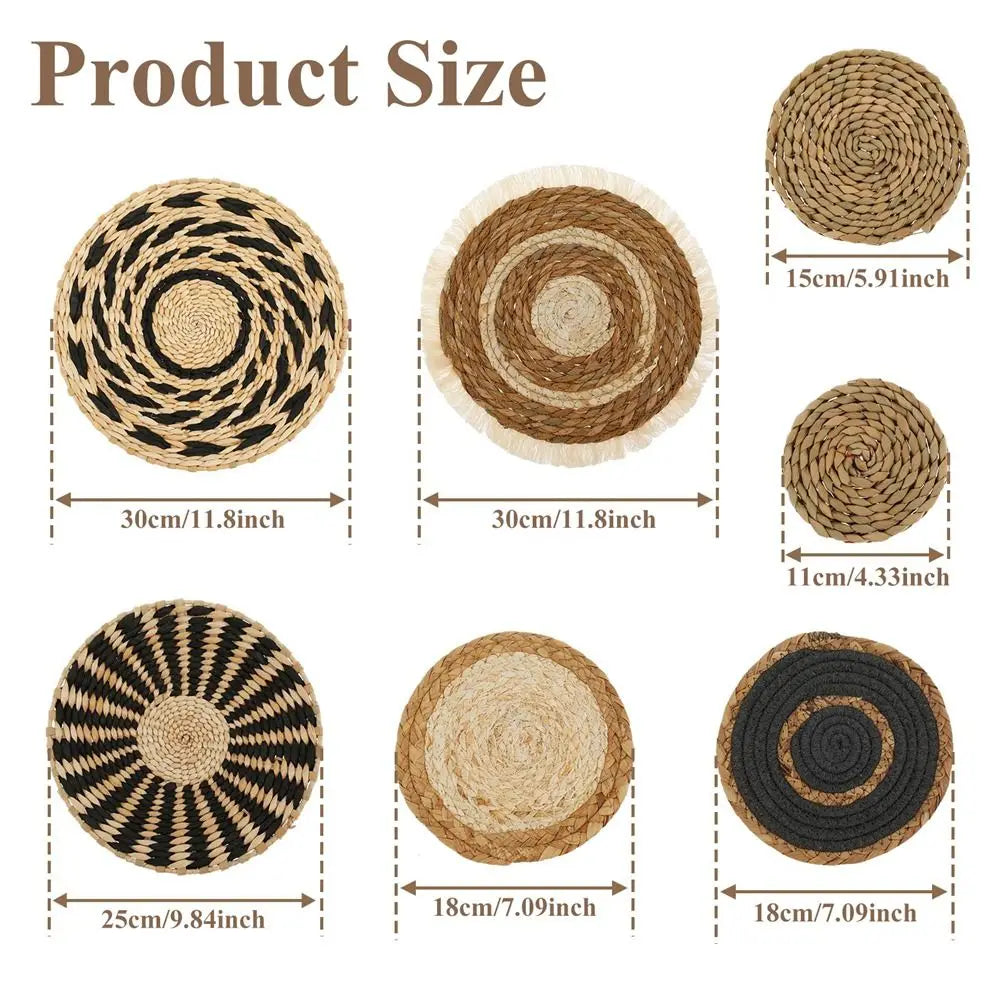 Boho Seagrass Wall Basket Set — Handwoven Rattan Wall Art