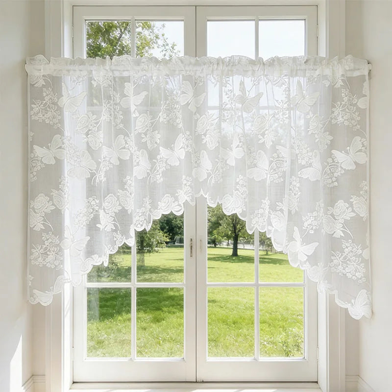 Lace Butterfly Sheer Curtain — French Rod Pocket Window Drape