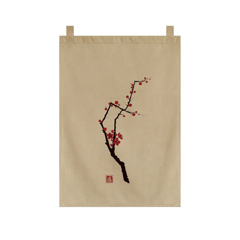 Japanese Tea Room Noren Curtain — Koi Fish & Kanji Calligraphy Panel Set