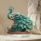 Decorative Acrylic Peacock Figurine — Jeweled Tabletop Ornament