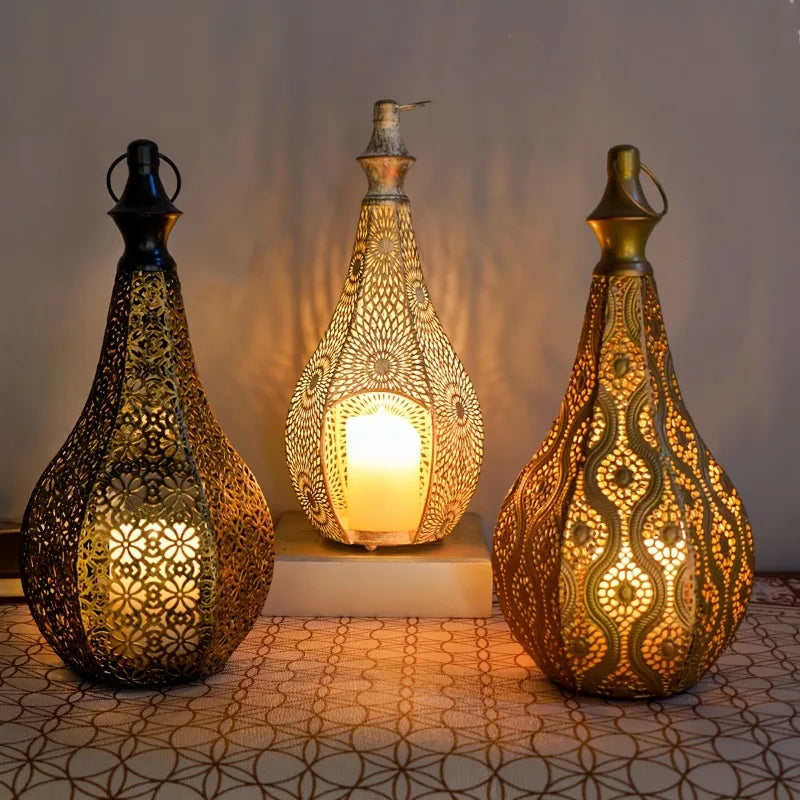 Moroccan Iron Lantern — Hand-Pierced Hanging Candle Holder