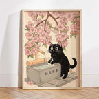 Japanese Ukiyo-e Style Funny Black Cat Bathroom Poster Print Canvas Painting Wall Art Picture for Kitchen Bathroom Home Decor