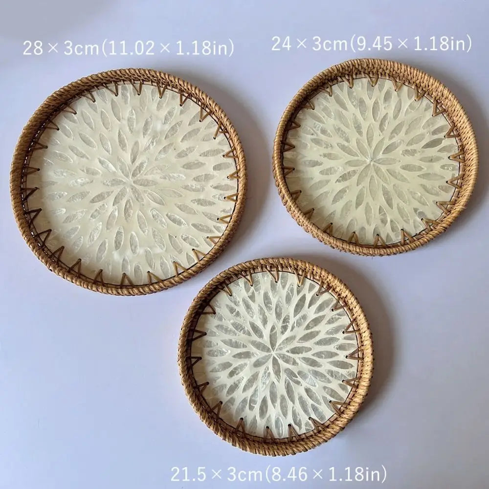 Capiz Shell Mosaic Woven Rattan Tray — Filipino-Inspired Wall & Serving Décor