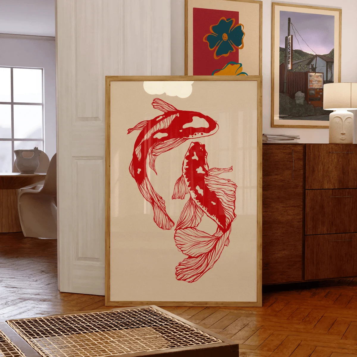 Japanese Koi Fish Canvas Prints Poster Japandi Vintage Fish Aesthetic Art Prints Bedroom Kitchen Home Decor Art Poster Gifts