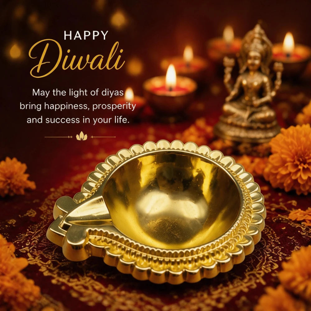 Scalloped Gold Diya Lamps, Set of 4 — Indian Oil Lamps for Diwali & Holiday Lighting