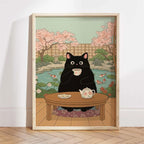 Japanese Ukiyo-e Style Funny Black Cat Bathroom Poster Print Canvas Painting Wall Art Picture for Kitchen Bathroom Home Decor
