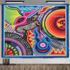Huichol-Inspired Mexican Yarn Art Tapestry Wall Hanging – Vibrant Mandala Home Decor