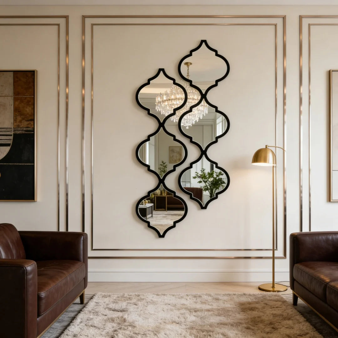 Moroccan-Style Wall Mirror Set – Classic Black Geometric Design