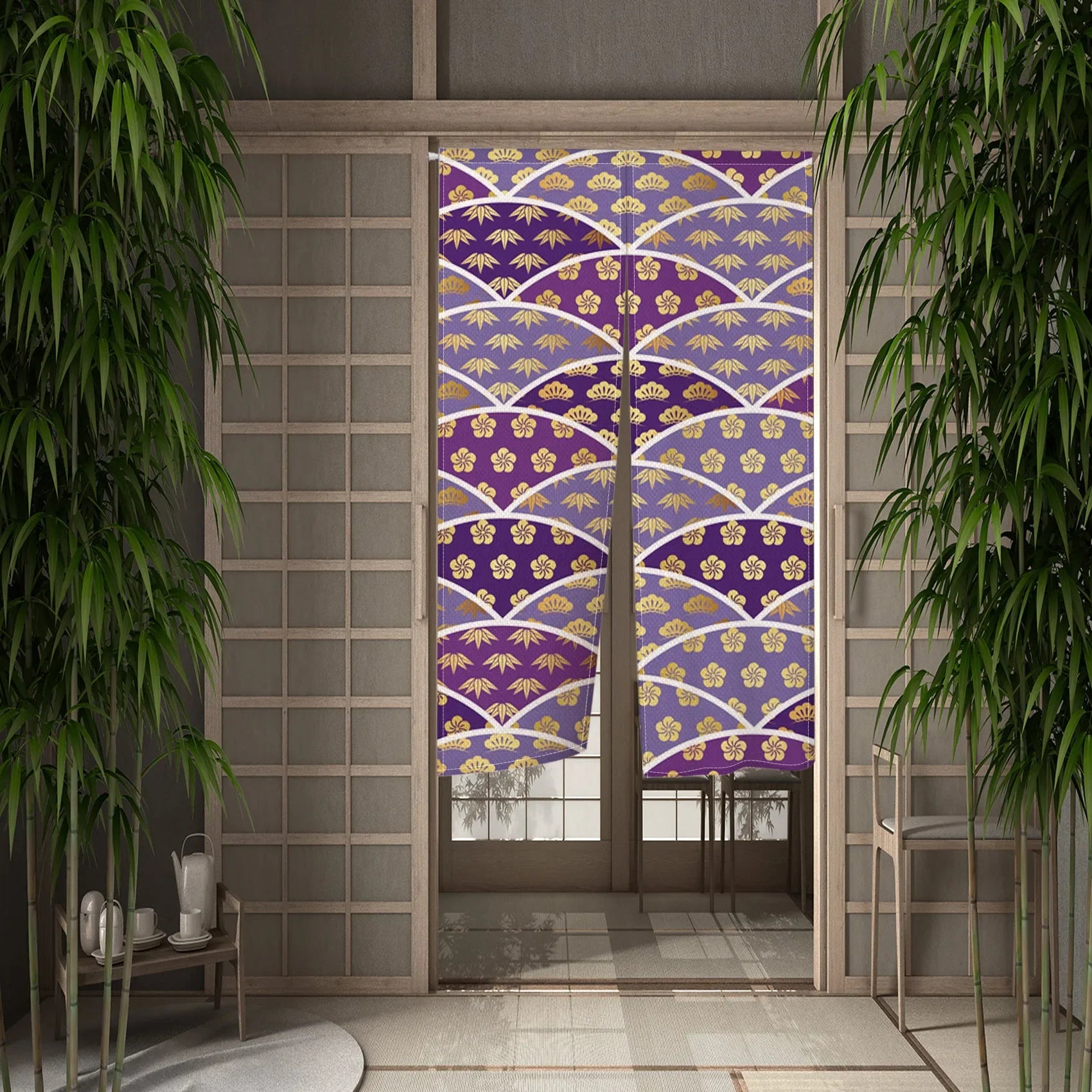 Traditional Japanese Wave Pattern Door Curtain Linen Durable Stylish Bedroom Kitchen Entrance Decor Partition Half Curtain