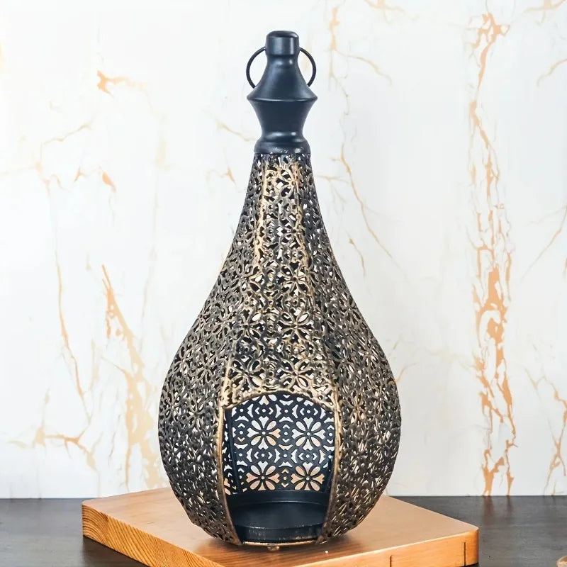 Moroccan Iron Lantern — Hand-Pierced Hanging Candle Holder