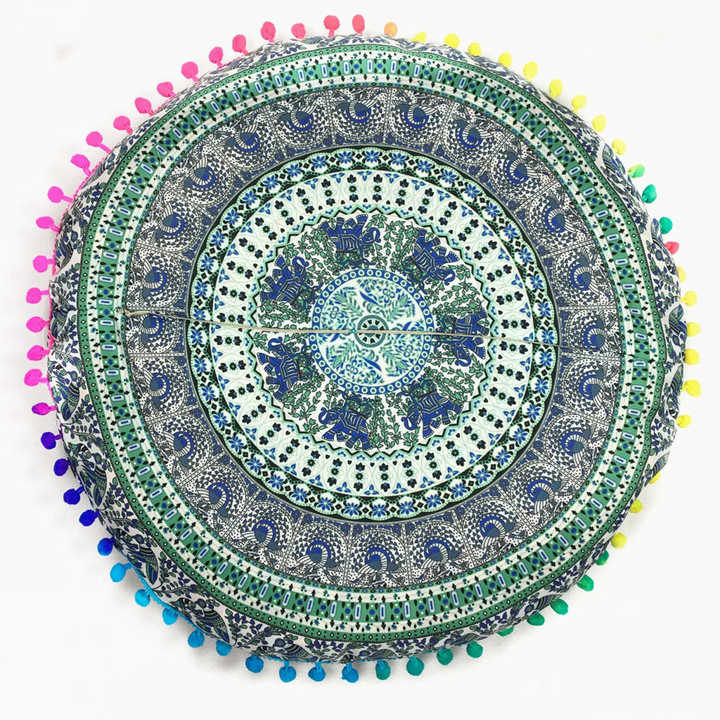 Moroccan Mandala Floor Cushion Cover — Round Bohemian Tatami Seat Cover