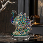 Decorative Acrylic Peacock Figurine — Jeweled Tabletop Ornament