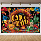 Mexican Fiesta Photo Backdrop — Cinco de Mayo Cactus & Guitar Party Banner