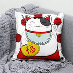 Lucky Cat & Mount Fuji Cushion Cover — Japanese Art Pillow