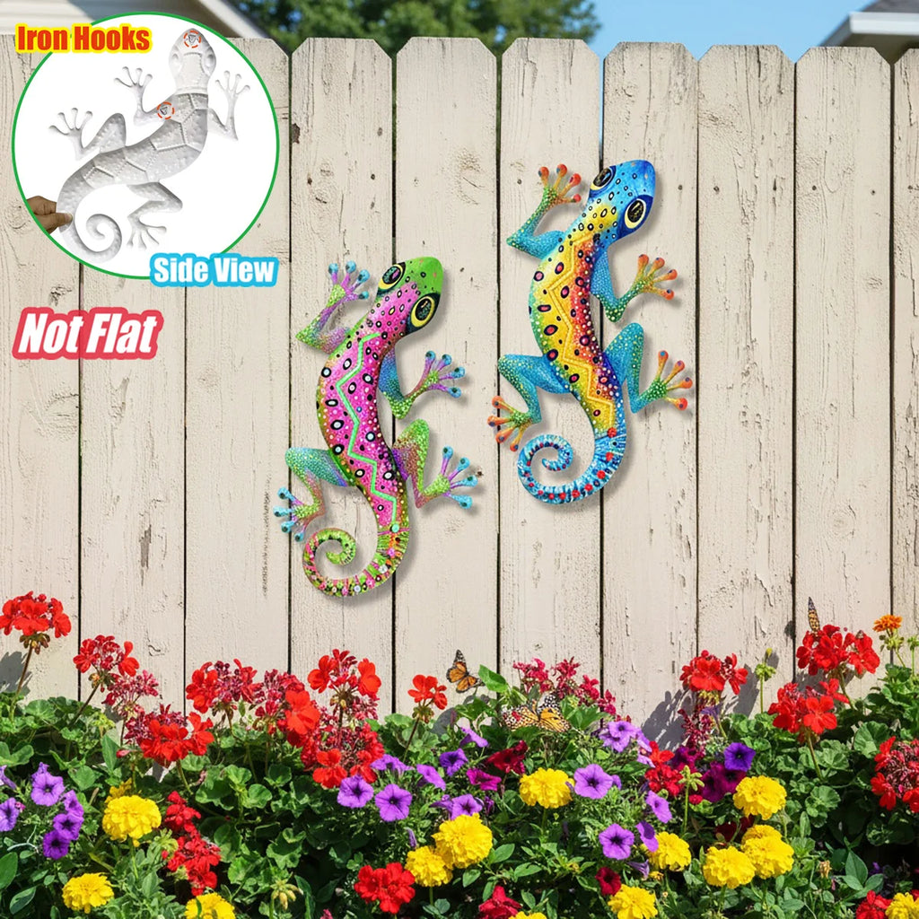 Large 3D Metal Gecko Wall Sculpture — Indoor & Outdoor Iron Lizard Art