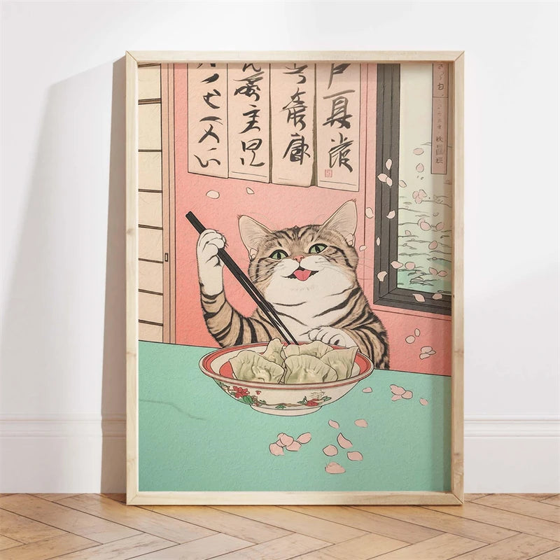 Japanese Ukiyo-e Style Funny Black Cat Bathroom Poster Print Canvas Painting Wall Art Picture for Kitchen Bathroom Home Decor