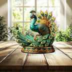 Decorative Acrylic Peacock Figurine — Jeweled Tabletop Ornament