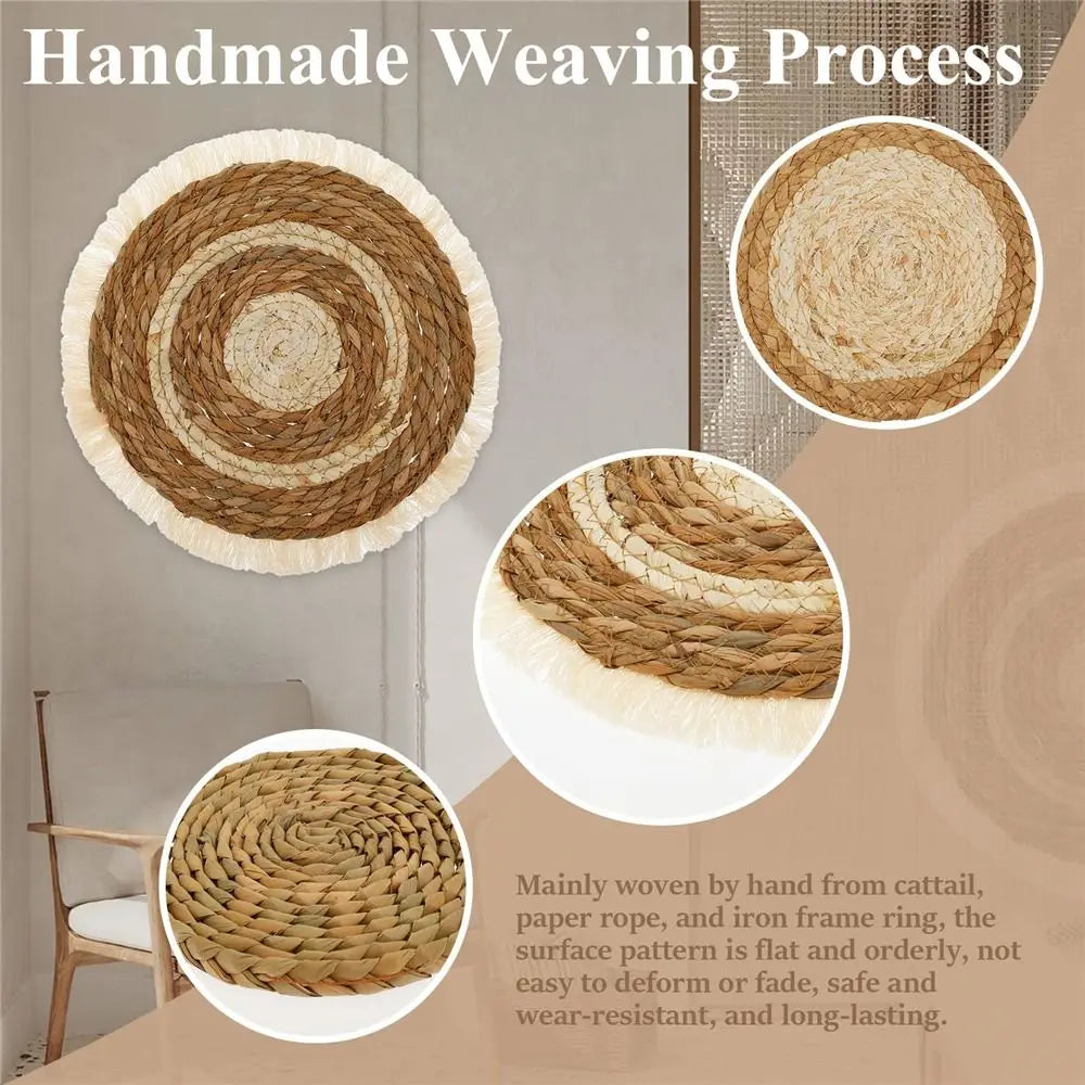 Boho Seagrass Wall Basket Set — Handwoven Rattan Wall Art