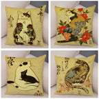 Samurai Cat Cushion Cover — Vintage Japanese Tattoo Art