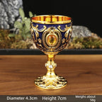 Vintage Embossed Metal Wine Goblet — Gemstone Accent Decorative Cup