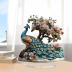 Decorative Acrylic Peacock Figurine — Jeweled Tabletop Ornament