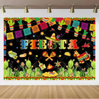 Mexican Fiesta Photo Backdrop — Cinco de Mayo Cactus & Guitar Party Banner