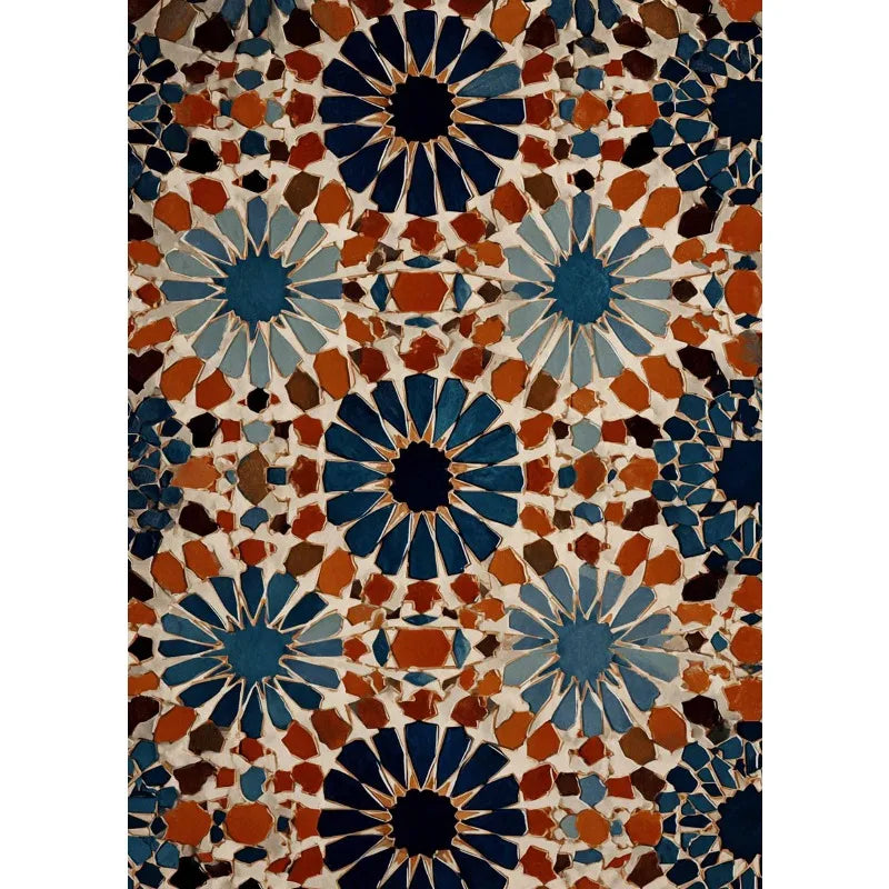 Moroccan Courtyard Mosaic Canvas Print — Mediterranean Arch Wall Art