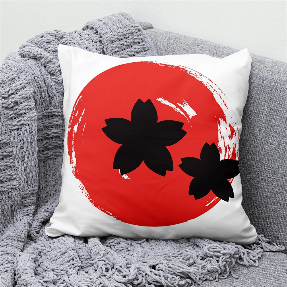 Lucky Cat & Mount Fuji Cushion Cover — Japanese Art Pillow