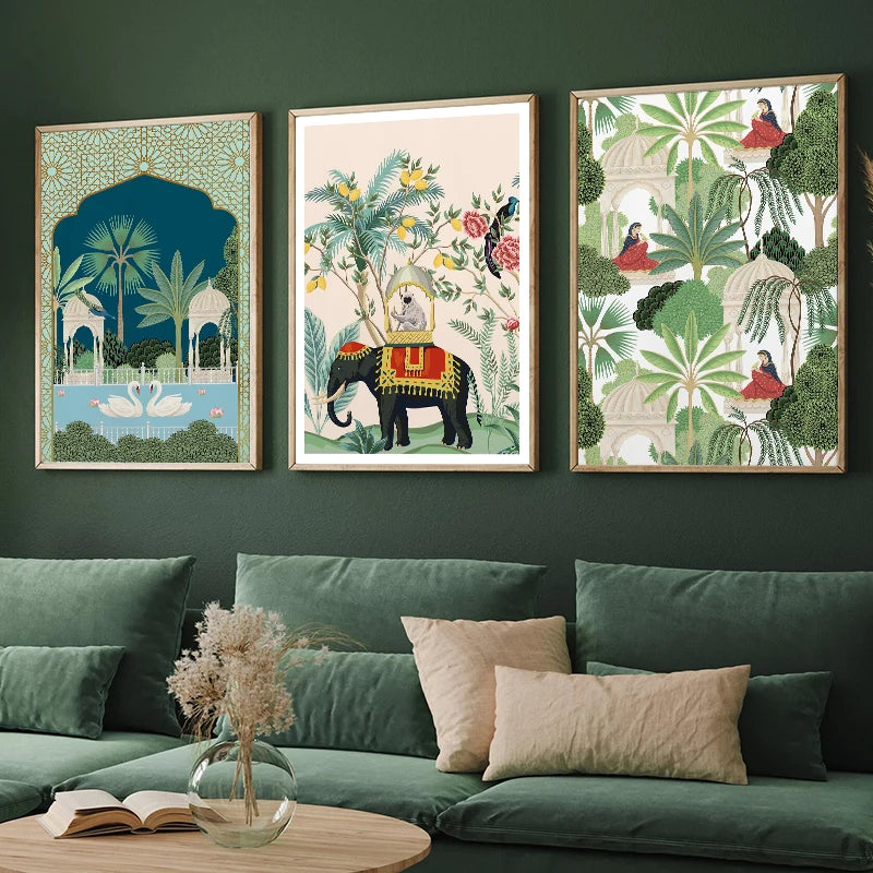 Royal Peacock & Elephant Canvas Print — Indian Wall Art