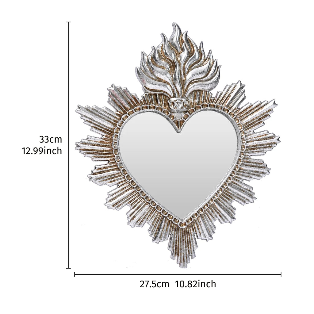 Sagrado Corazón Sacred Heart Hanging Mirror — Flame Heart Wall Pendant