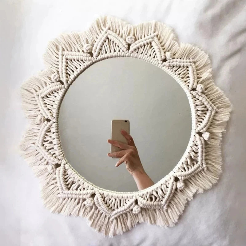 Round Boho Wall Mirror — Macrame Home Décor