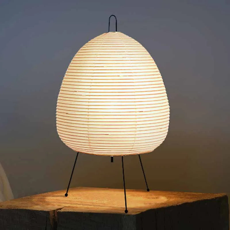 Japanese Rice Paper Table Lamp — Tripod Lantern Light, 3 Light Colors