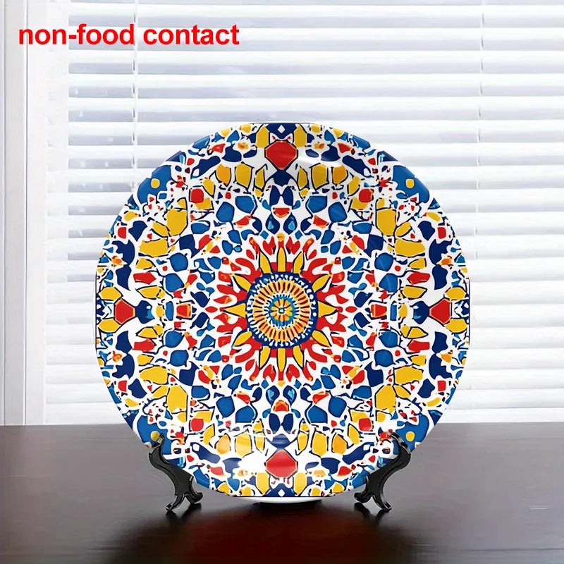 Moroccan Mandala Ceramic Plate — Geometric Hanging Wall Art