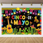 Mexican Fiesta Photo Backdrop — Cinco de Mayo Cactus & Guitar Party Banner