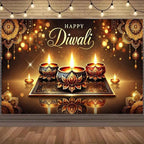 Happy Diwali Backdrop — Diya & Lotus Festival Photo Banner, 25 Designs