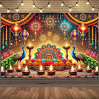 Happy Diwali Backdrop — Diya & Lotus Festival Photo Banner, 25 Designs