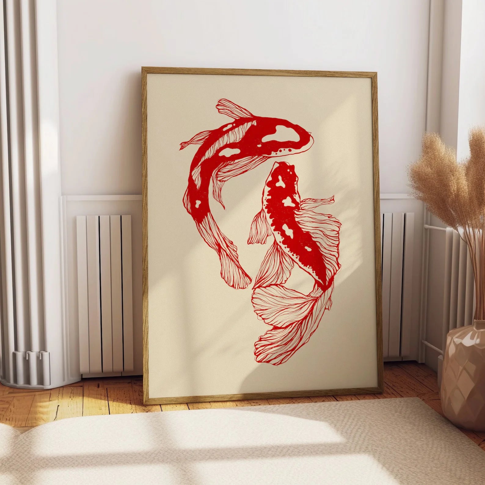 1pc Japanese Koi Fish Poster, Minimalist Asian Wall Art, Unframed Japandi Zen Water Canvas Painting for Living Room Decortion