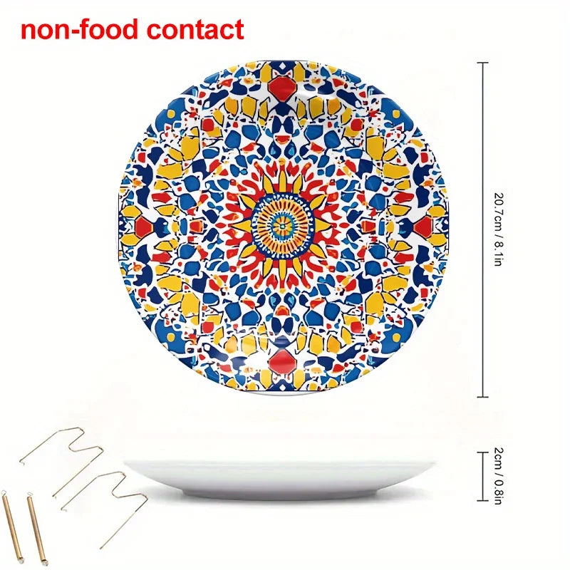 Moroccan Mandala Ceramic Plate — Geometric Hanging Wall Art