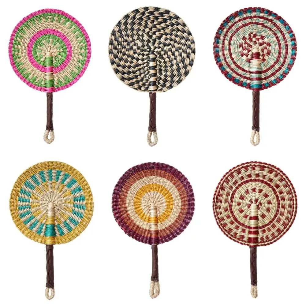 Handwoven Seagrass Fan — Boho Striped Décor