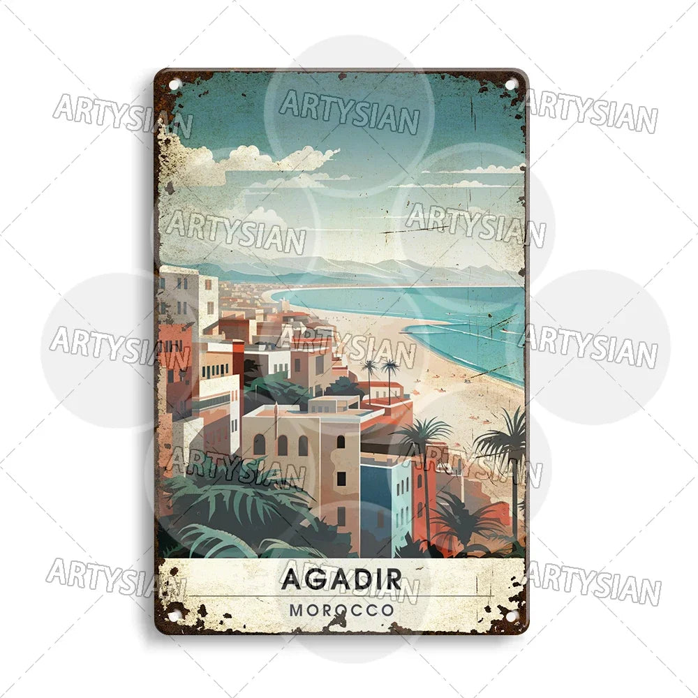 Maghreb Cityscape Metal Sign — North African Travel Wall Décor