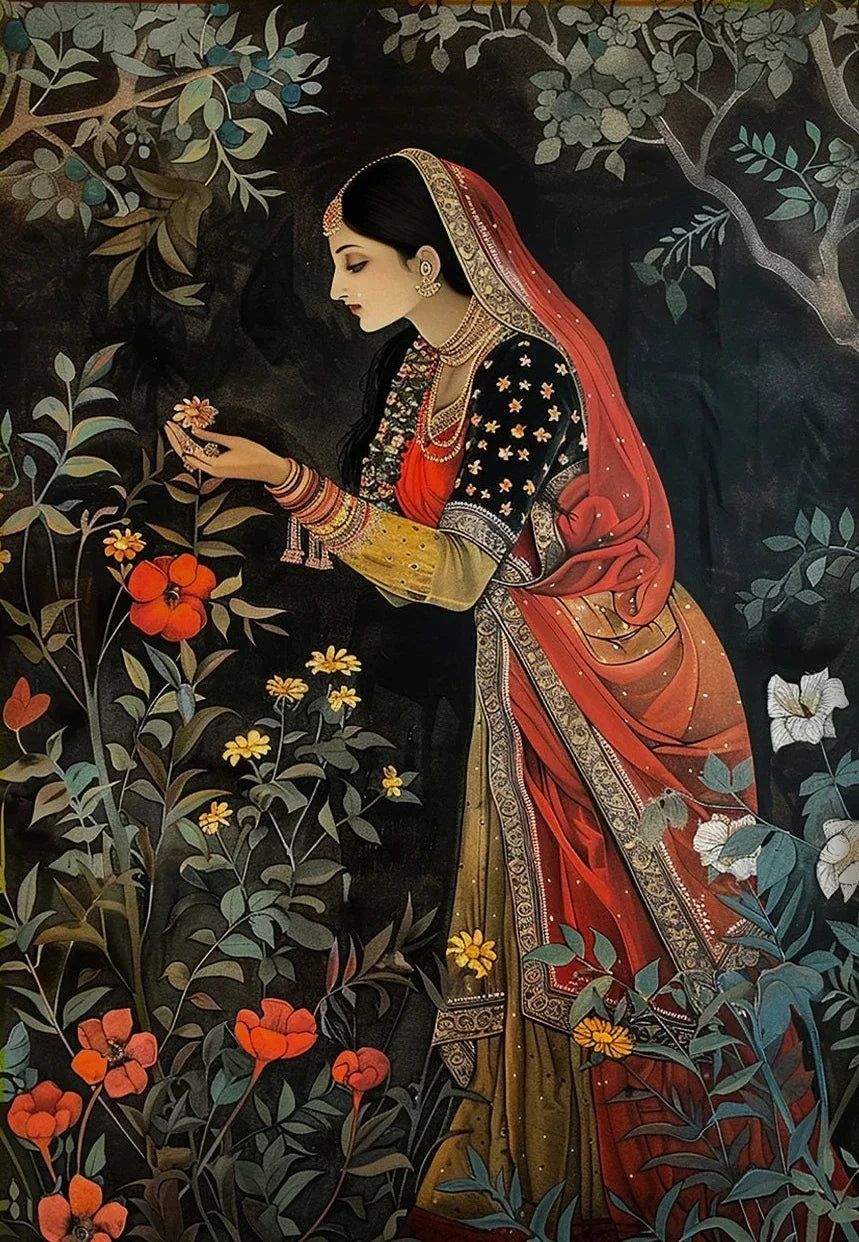 Mughal Woman Portrait — Vintage Indian Canvas Wall Art