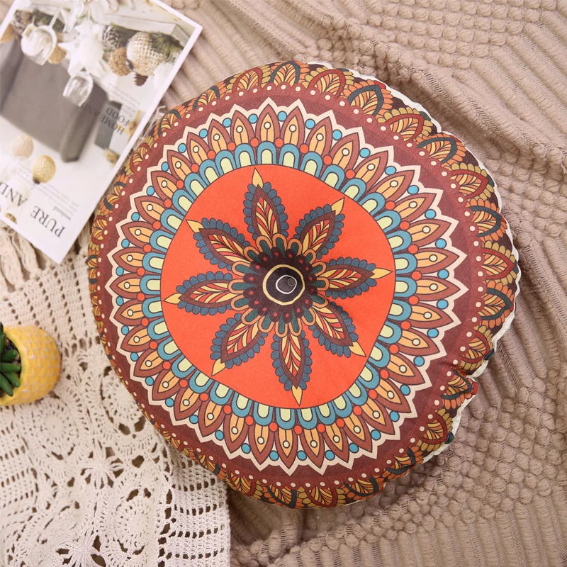 Vintage Ethnic Round Floor Cushion — Bohemian Tatami Seat Mat