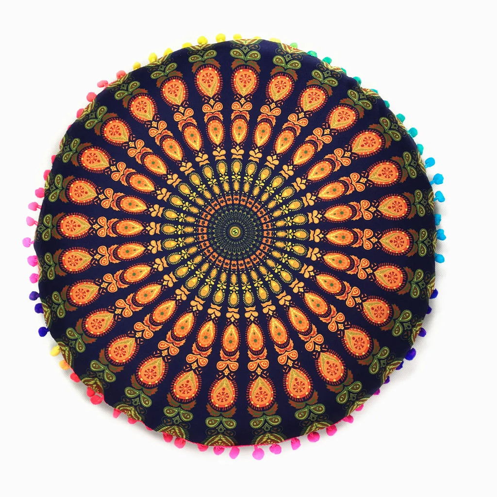 Moroccan Mandala Floor Cushion Cover — Round Bohemian Tatami Seat Cover