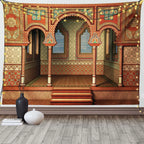 Blue Moroccan Arch Tapestry — Islamic Geometric Wall Hanging