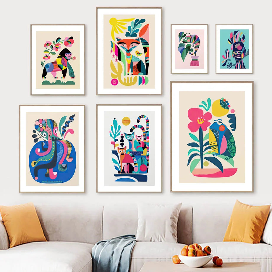 Abstract Wildlife Canvas Print — Geometric Animal Wall Art